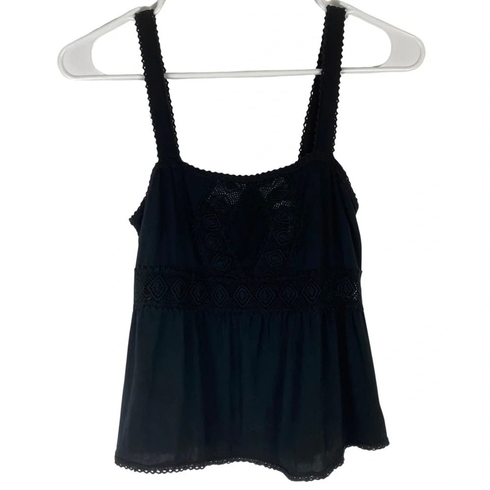 Stone Cold Fox Tank Top Womens XS Black Lace Crochet Baby Doll Split Back Shirt